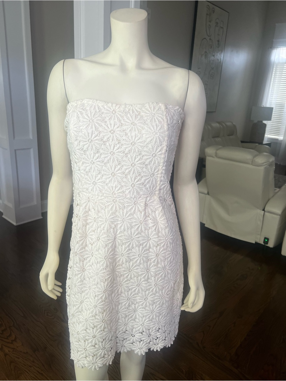 Strapless White Floral Lace Mini Dress - Picture 2 of 8